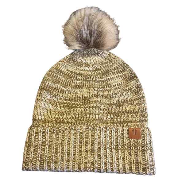 FRYE Marled PomPom Tan Marl Beanie Hat Womens New with tags - Picture 1 of 3
